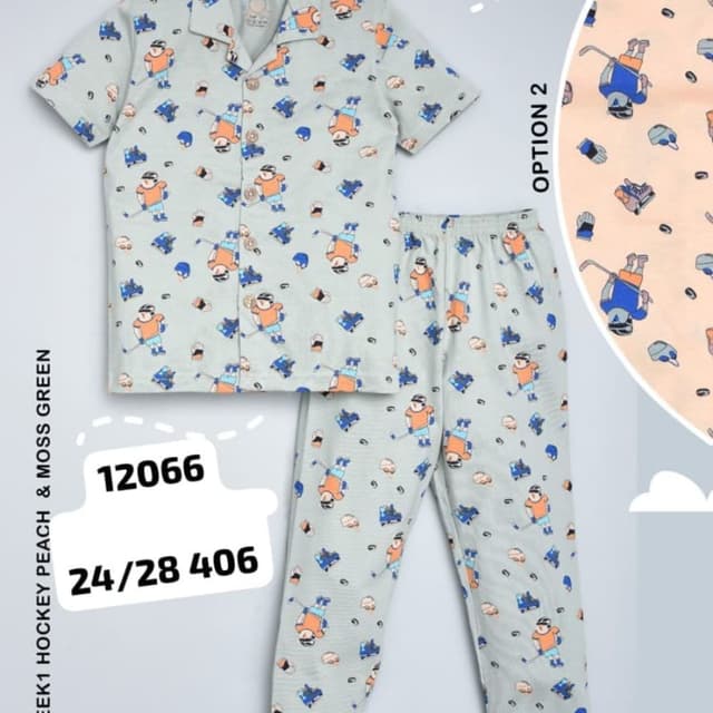 Light Green with orange and blue print Pajama Set