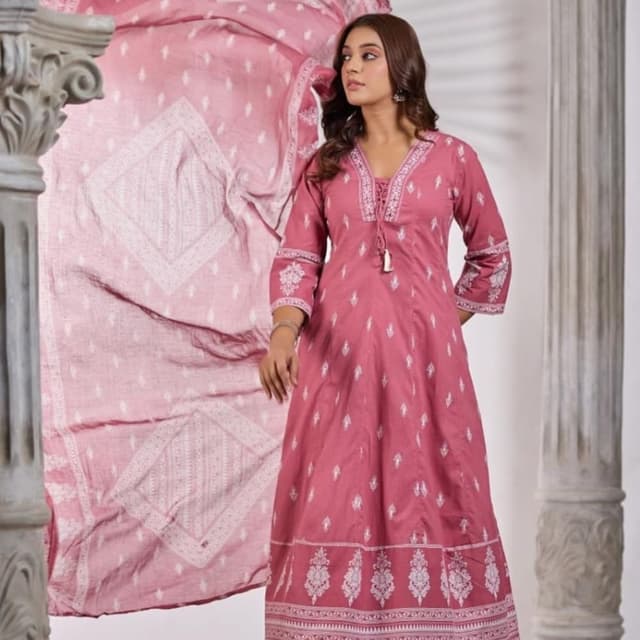 Rose Pink with White Kurta Set
