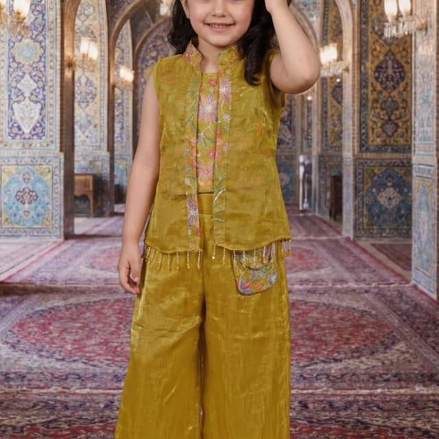 Mustard Yellow with multicolor floral embroidery Jumpsuit with Jacket