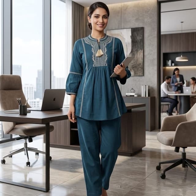 Teal Kurta and Pant Set