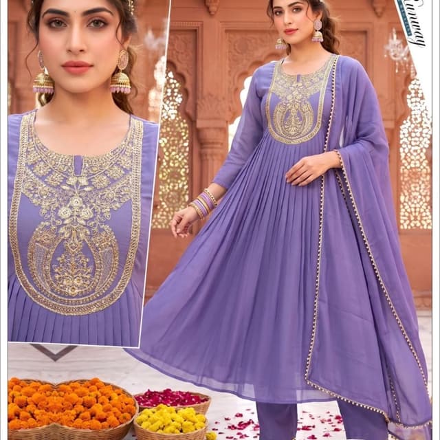 Lavender with Gold Anarkali Suit
