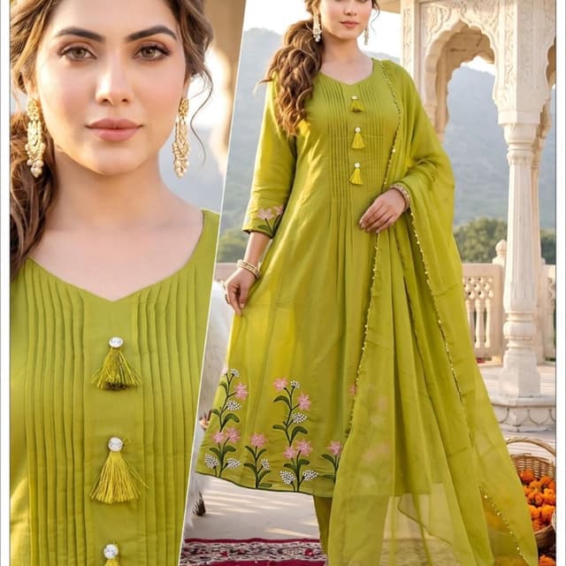 Lime Green, Pink, White, Yellow Kurta Set