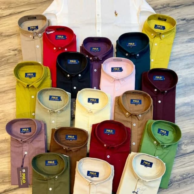 White, Red, Black, Pink, Navy Blue, Yellow, Tan, Brown, Maroon, Green, Light Beige Button-down Shirt