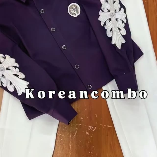 Deep Purple and White Shirt and Pants Set