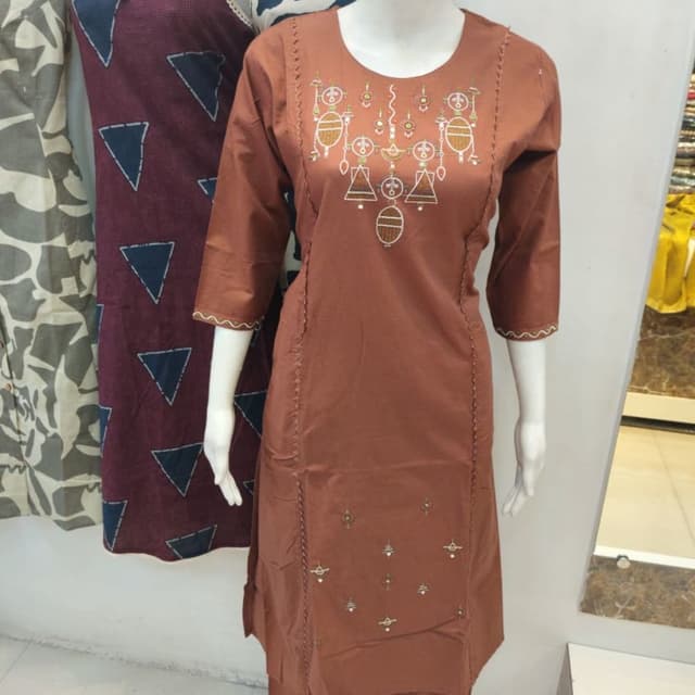 Brown, White, Gold Kurta Set