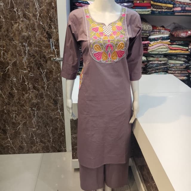 Mauve with multicolored embroidery Kurta and Palazzo Set