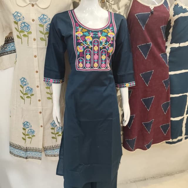Teal, Multicolor embroidery (pink, yellow, blue, green) Kurta with Pants