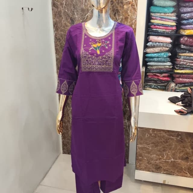 Deep Purple with Gold and Multicolored Embroidery Kurta Set (Kurta and Pants)