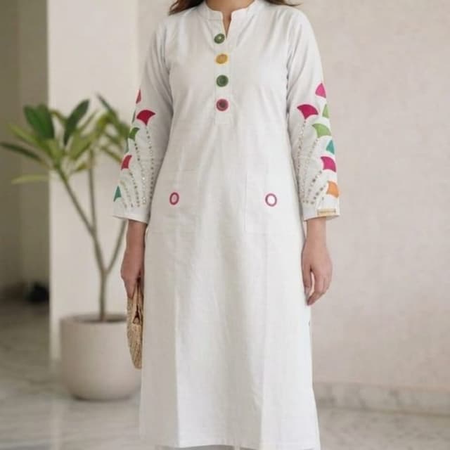 White, Multicolor accents (pink, yellow, green, orange, red), Gold Kurta and Palazzo Set
