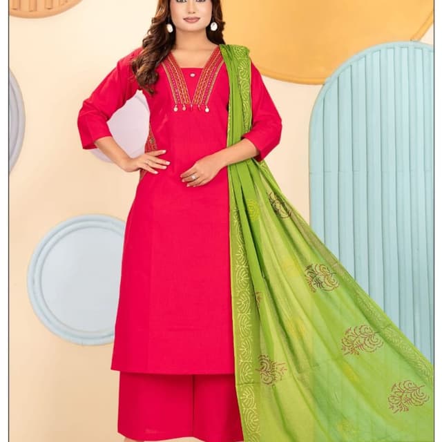 Fuchsia, Lime Green, Gold Kurta Set