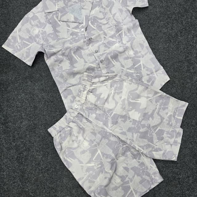 Light grey and white abstract print Matching Set (Shirt and Shorts)