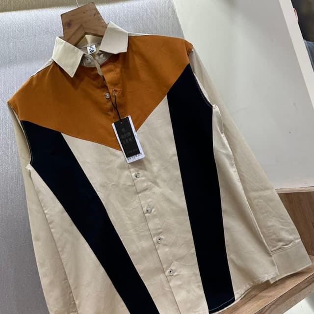 Beige, Orange, Black Shirt