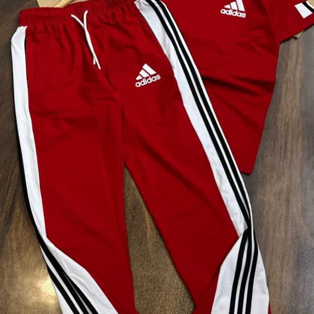 Red and white with black stripes Tracksuit (T-shirt and Pants)