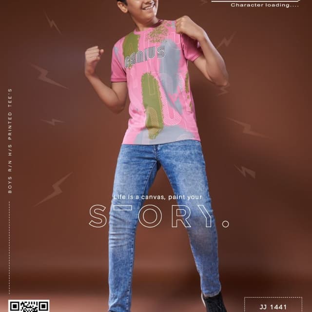 Pink, Green, Grey, Blue T-shirt and Jeans