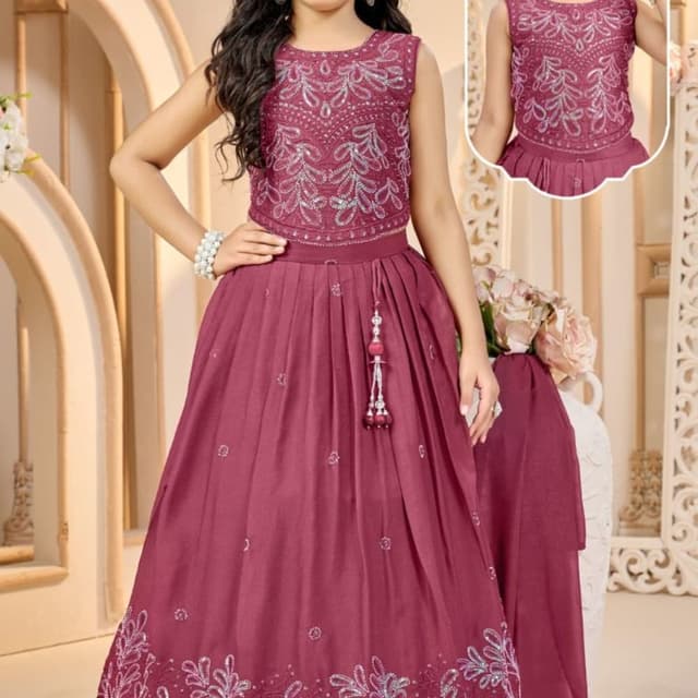 Rosewood Pink with Silver Embellishments Lehenga Choli