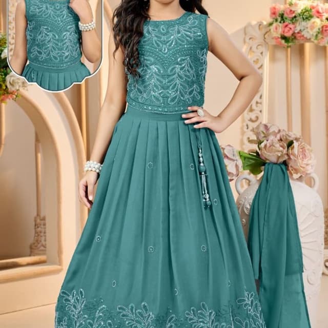 Teal green with silver embellishments Lehenga Choli
