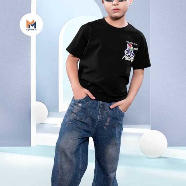 Black, Blue, Beige, White, Green T-shirt and Jeans