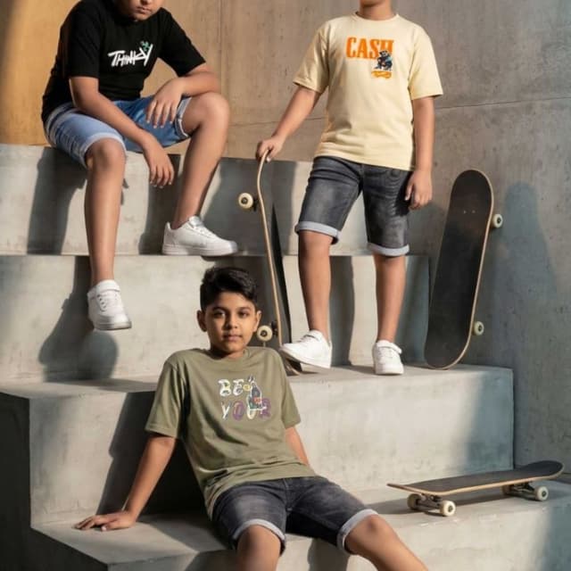 Black, Cream, Olive Green T-Shirt, Shorts