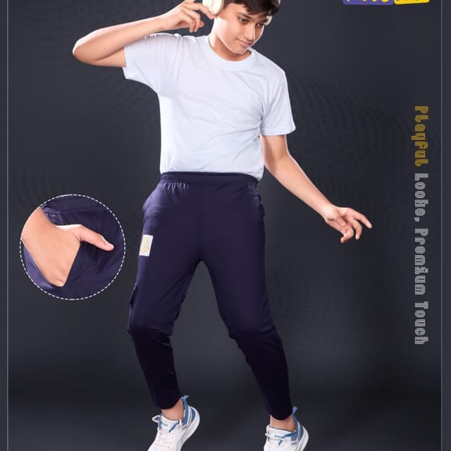 Navy Blue, White Track Pants