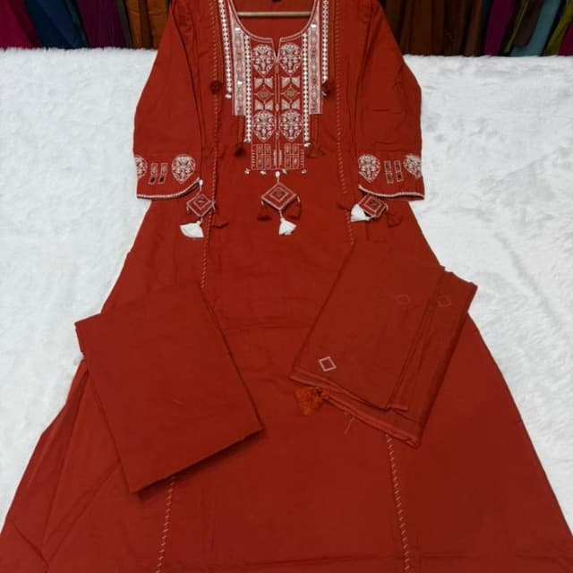 Red, White, Silver Kurta Set