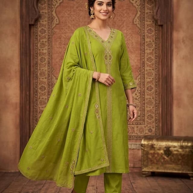 Lime Green with Gold Kurta Set