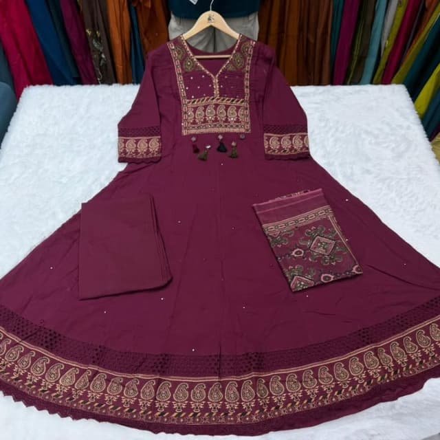 Maroon with gold and black accents Anarkali Suit