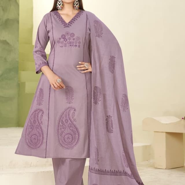 Lavender with darker purple print Salwar Kameez