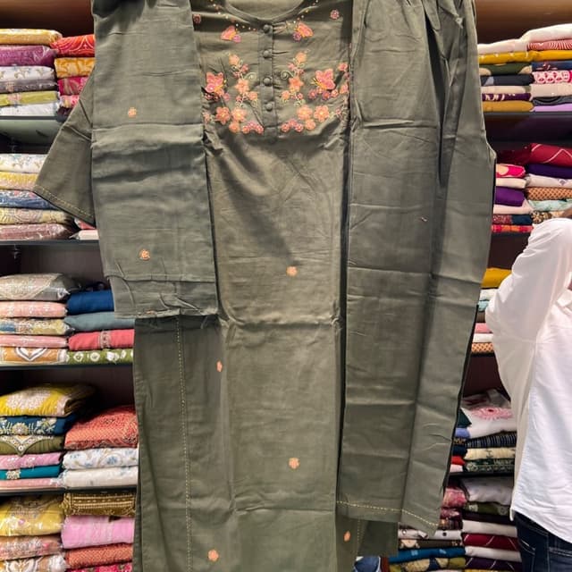 Olive green with hints of peach and pink Kurta and Pants Set