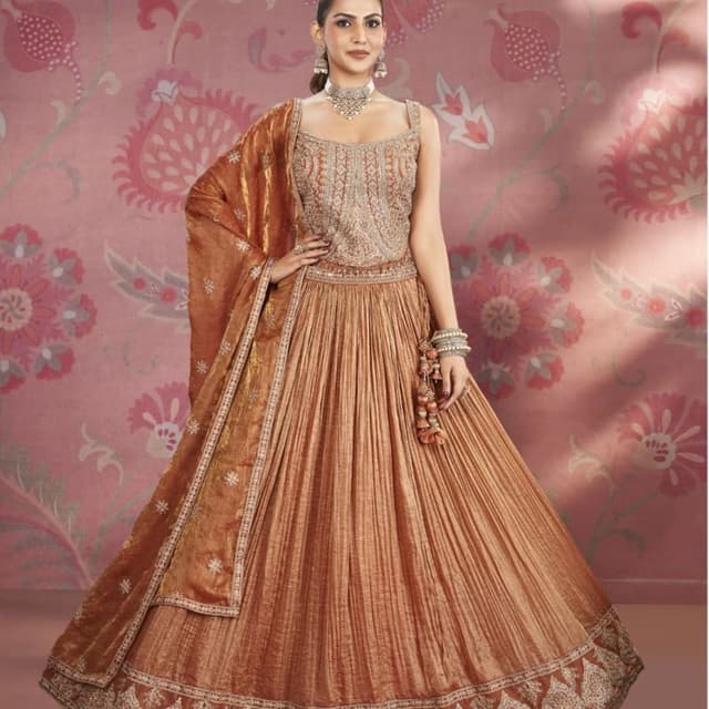 Bronze, Gold, White Lehenga Choli