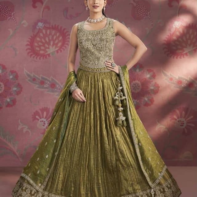 Olive Green and Gold Lehenga Choli