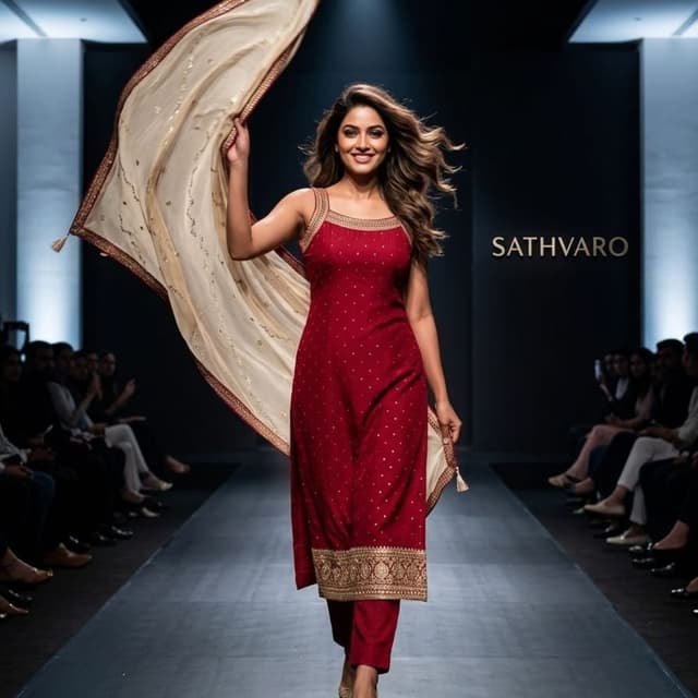 Red, Cream, Gold Salwar Kameez