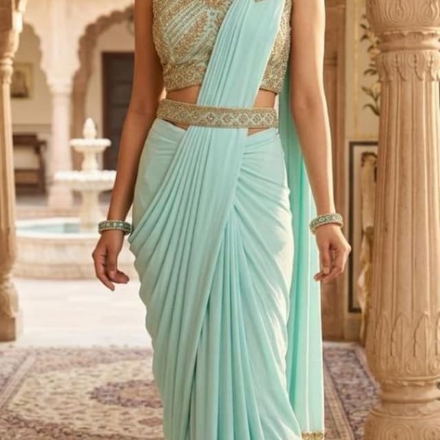 Mint green and gold Saree and Blouse