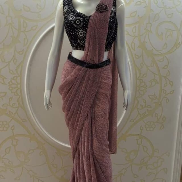 Dusty rose with black accents Saree with Blouse