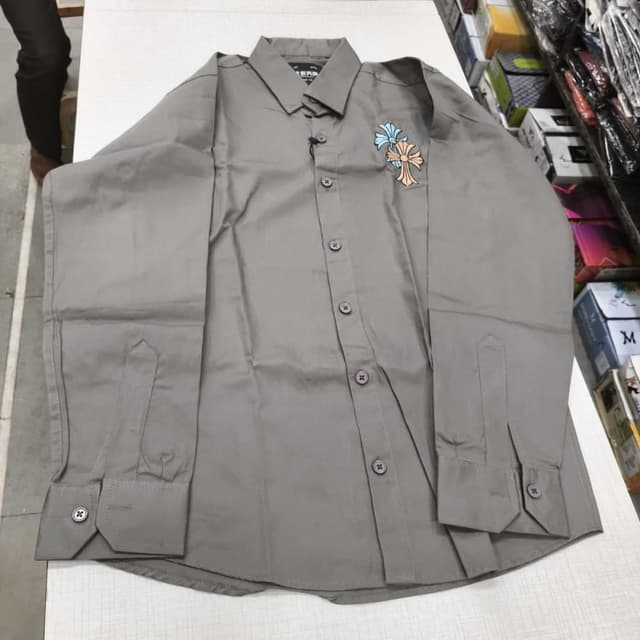 Grey with pastel blue and orange embellishments Shirt