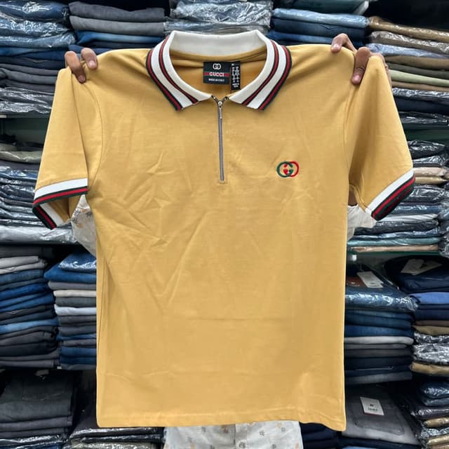 Mustard Yellow with Red, Green, and White accents Polo Shirt
