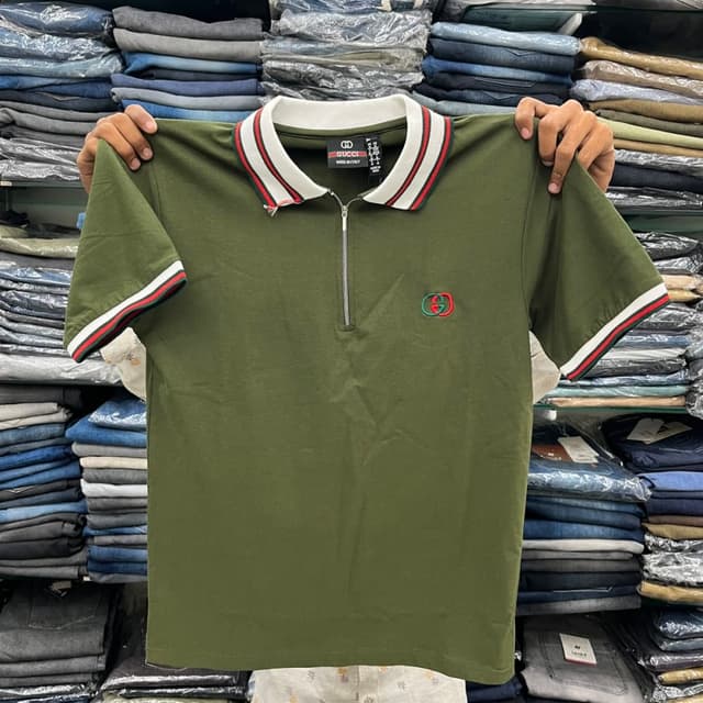 Olive Green with Red, White, and Green accents Polo Shirt