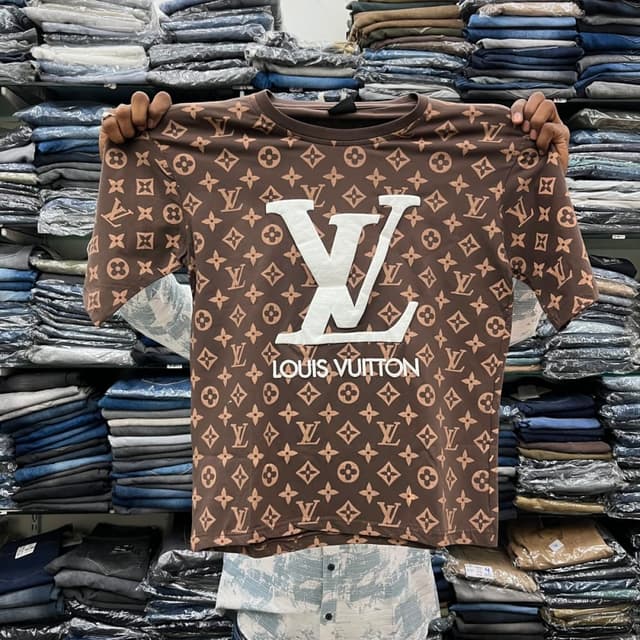 Brown with beige and white print T-shirt