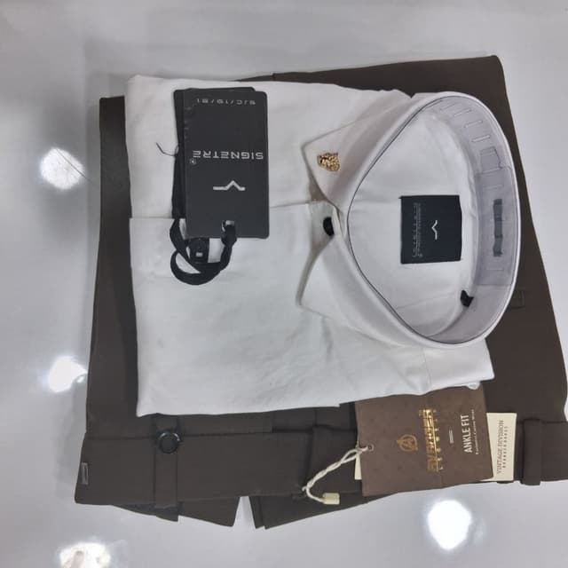 White and Brown Shirt and Trousers