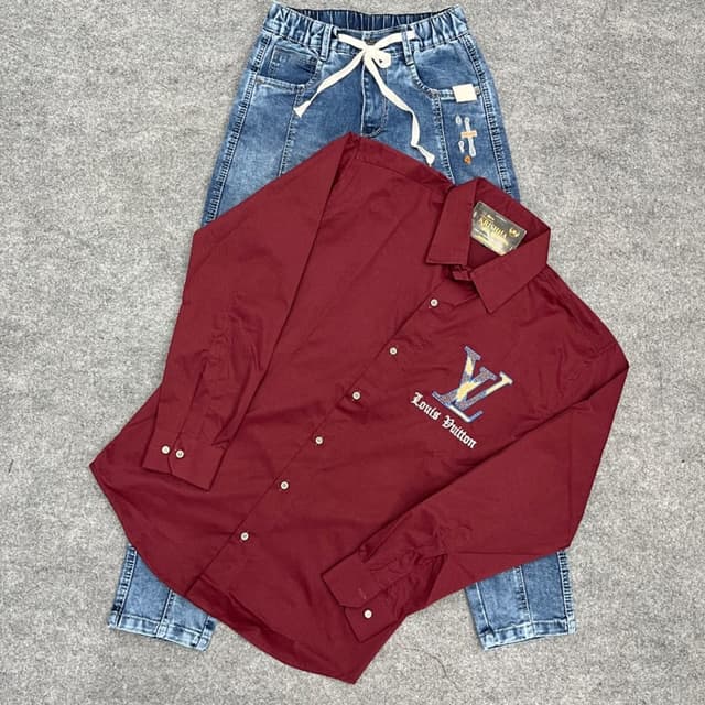 Maroon, Blue, White Shirt and Jeans