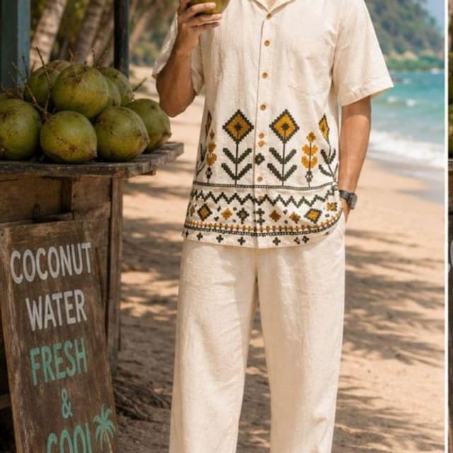 Cream, Yellow, Brown, Black Shirt and Pants Set