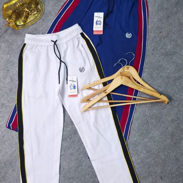 White with black and yellow stripes, Blue with red and white stripes Track Pants