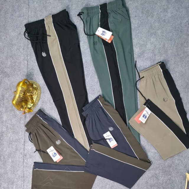 Black, Olive Green, Navy Blue, Khaki, Brown, Beige with contrasting stripes in Tan, Black, White, and Olive Green Track Pants, Joggers