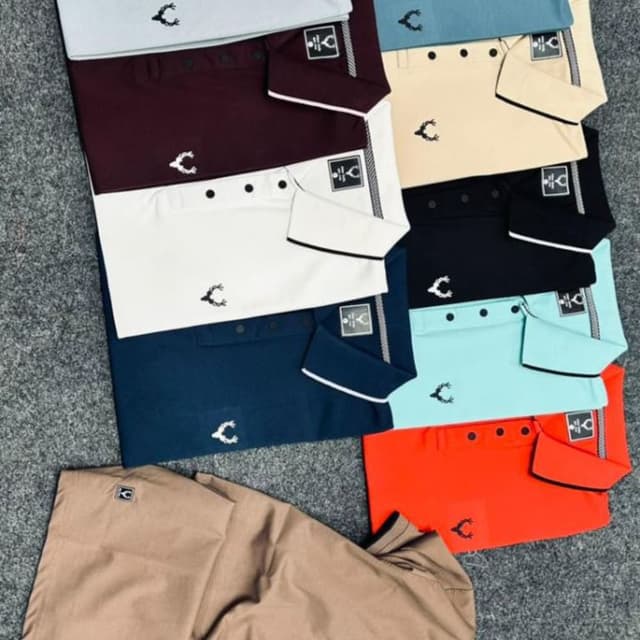 Light Blue, Teal, Maroon, White, Navy Blue, Cream, Black, Orange, Tan Polo Shirt