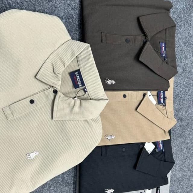 Beige, Dark Brown, Tan, Black, Light Gray Polo Shirt