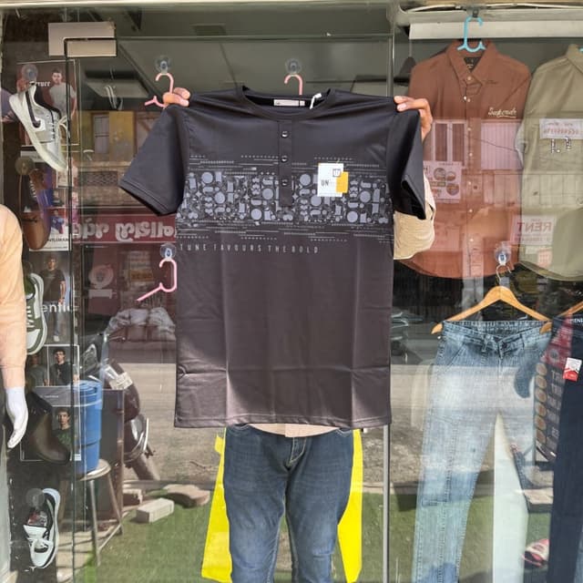 Black with grey print T-shirt