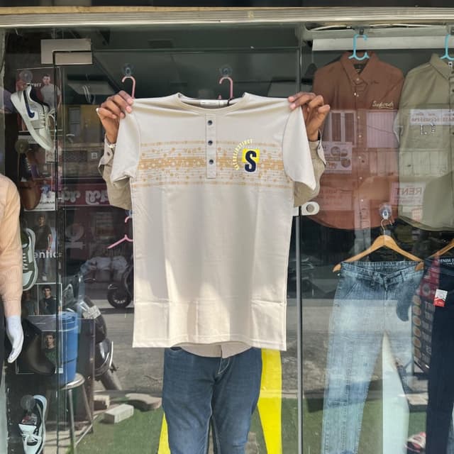 Beige, Yellow, Navy Blue T-Shirt