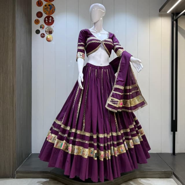 Purple, Gold, Multi-colored accents Lehenga Choli with Dupatta