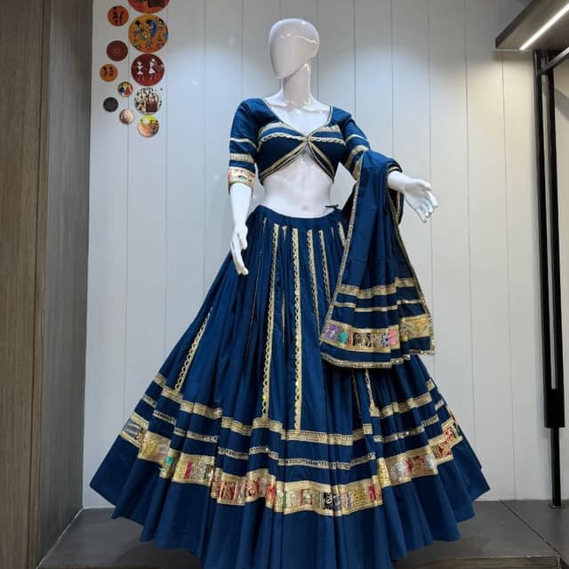 Deep Blue with Gold and Multicolor Accents Lehenga Choli with Dupatta
