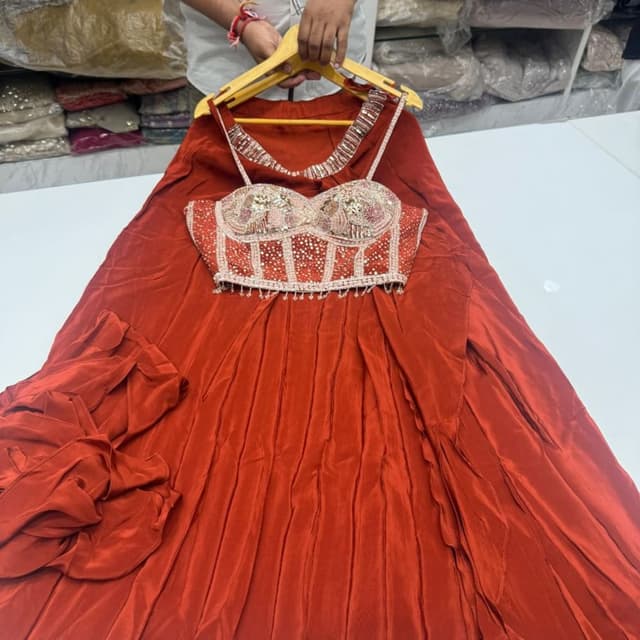 Red, Gold, Pink Lehenga Choli