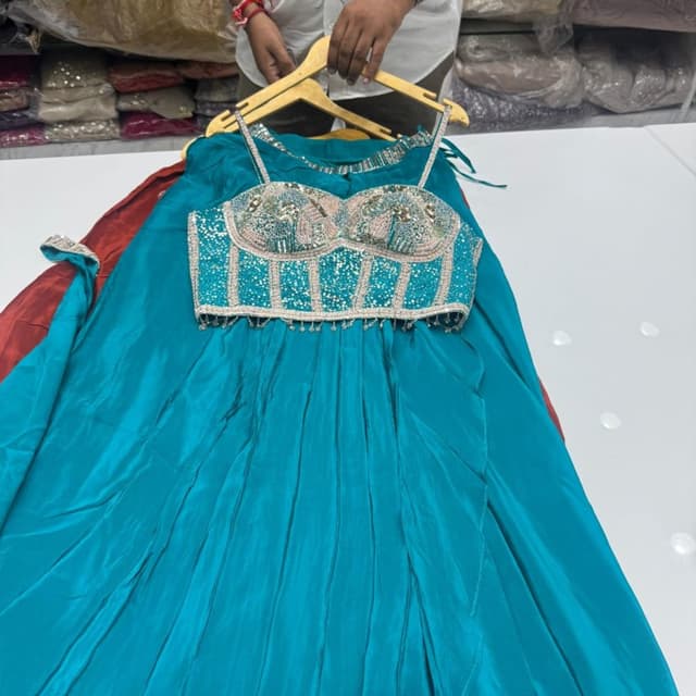 Teal, Silver, Gold Lehenga Choli